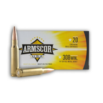 Cheap 308 Ammo For Sale - 147 grain FMJ - Armscor Ammo In Stock - 20 Rounds