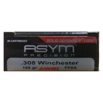 Premium 308 Win Ammo For Sale - 168 Grain Barnes Tipped TSX Ammunition in Stock by ASYM - 20 Rounds