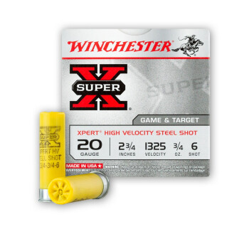 20 Gauge Ammo - 2-3/4" Steel Shot Game and Target - 3/4 oz - #6 - Winchester Super X - 25 Rounds