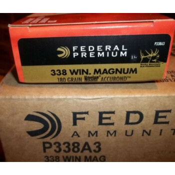 338 Winchester Magnum Ammo For Sale - 180 gr Nosler Accubond Bullets - Federal Fusion Ammo Online