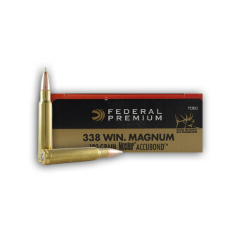 338 Winchester Magnum Ammo For Sale - 180 gr Nosler Accubond Bullets - Federal Fusion Ammo Online