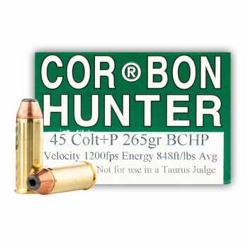 Premium Hunting 45 Colt + Corbon Hunter Dot Ammo - 265 gr Jacketed Hollow Point - 20 Rounds