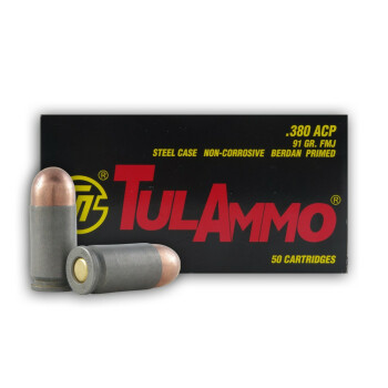 380 Auto Ammo In Stock - 91 gr FMJ - 380 Auto Ammunition by Tula Cartridge Works For Sale - 1000 Rounds