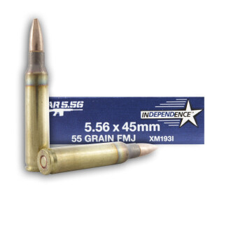 Cheap 5.56x45 XM193I Ammo For Sale - 55 gr FMJ-BT  Independence Ammunition - 20 Rounds