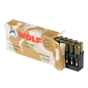 6.5 Grendel Ammo For Sale | 100 gr FMJ Ammunition In Stock by Wolf - 20 Rounds