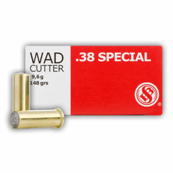 Cheap 38 Special Ammo For Sale - 148 gr Wadcutter 38 Special Ammunition In Stock by Sellier and Bellot- 50 Rounds