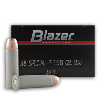 Cheap 38 Special +P - 158 gr FMJ Aluminum Ammo From Blazer In Stock Online Now - 50 Rounds