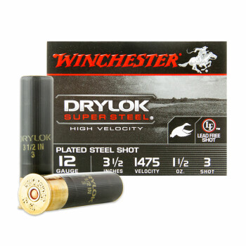 Premium 12 Gauge Ammo For Sale - 3-1/2" 1-1/2 oz. #3 Steel Shot Ammunition in Stock by Winchester Drylok Super Steel - 25 Rounds