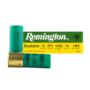 Cheap 12 ga #1 Buck Ammo For Sale - 2-3/4" #1 Buck 16 Pellet Ammunition by Remington Express - 5 Rounds
