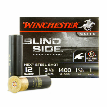 Premium 12 Gauge Ammo For Sale - 3-1/2" 1-5/8oz. #1 Hex steel shot Ammunition in Stock by Winchester Blind Side - 25 Rounds