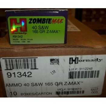 40 S&W Zombie Ammo For Sale - 165 gr Jacketed Hollow Point Z-Max Hornady Ammunition In Stock - 20 Rounds