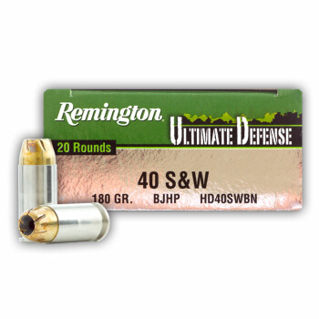 Premium 40 S&W Ammo For Sale - 180 gr JHP Remington Ultimate Defense 40 cal Ammunition In Stock - 20 Rounds