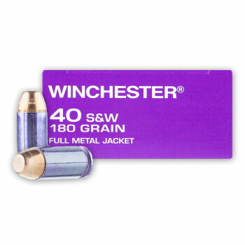 Cheap 40 S&W Ammo For Sale - 180 Grain FMJ DHS Purple Tinted Case Ammunition in Stock by Winchester - 50 Rounds