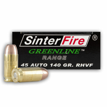 Premium 45 ACP Sinterfire Frangible RHVF Greenline Ammo - 140 gr Frangible -  Sinterfire Greenline Ammunition - 50 Rounds