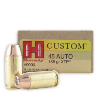 45 ACP Defense Ammo For Sale - 185 gr JHP XTP Hornady Ammunition In Stock - 20 Rounds