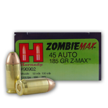 45 ACP Zombie Defense Ammo For Sale - 185 gr JHP Zmax Hornady Ammunition In Stock - 20 Rounds