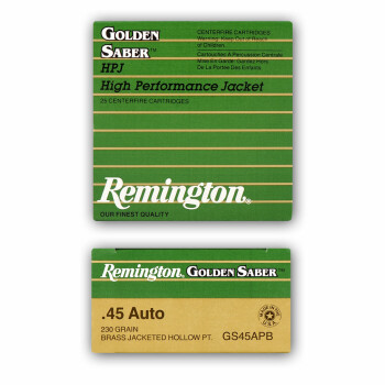 45 ACP Ammo For Sale - 230 gr JHP Remington Golden Saber .45 Auto Ammunition In Stock