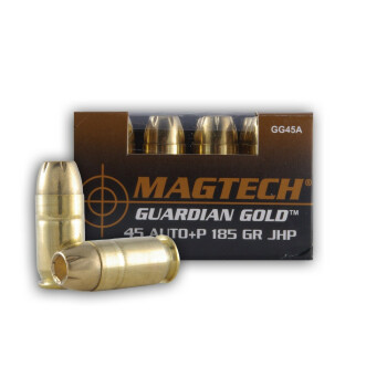 45 ACP +P Ammo For Sale - 185 gr JHP - Magtech Guardian Gold Ammunition In Stock - 20 Rounds