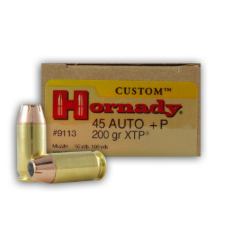 45 ACP Defense Ammo For Sale - 200 gr +P JHP XTP Hornady Ammunition In Stock - 20 Rounds