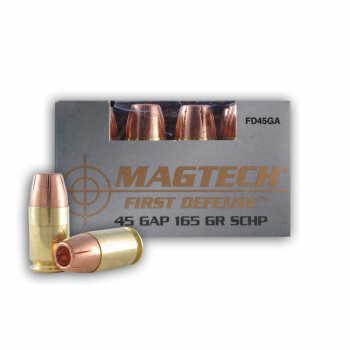 45 GAP Ammo For Sale - 165 gr SCHP - Magtech First Defense Ammunition In Stock - 20 Rounds