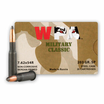 Cheap 7.62x54r Ammo For Sale - 203 Grain SP Ammunition in Stock by WPA Military Classic - 20 Rounds