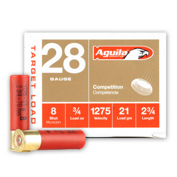 Cheap 28 Gauge Ammo For Sale - 2-3/4” 3/4oz. #8 Shot Ammunition in Stock by Aguila - 25 Rounds