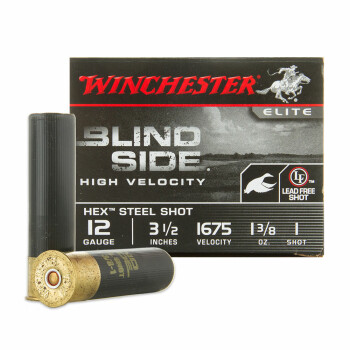 Premium 12 Gauge Waterfowl Ammo - Winchester Blindside 3-1/2"  1-3/8 oz #1 Hex Steel Shot - 25 Rounds