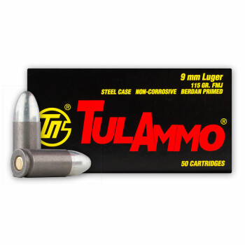 9mm Ammo In Stock - 115 gr FMJ - 9mm Ammunition by Tula Cartridge Works For Sale - 50 Rounds