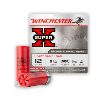 12 Gauge Ammo - 2-3/4" Lead Shot Heavy Game shells - 1-1/8 oz - #4 - Winchester Super-X - 25 Rounds