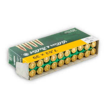Brass Cased 7.62x39 Ammo In Stock - 123 gr SP - 7.62x39 Ammunition by Sellier & Bellot For Sale - 20 Rounds