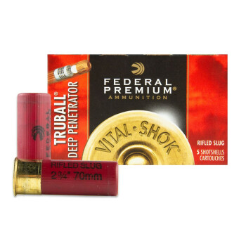 Premium 12 ga Ammo For Sale - 2-3/4" TruBall Deep Penetrator Rifled Slug Ammunition by Federal Vital--Shok - 5 Rounds