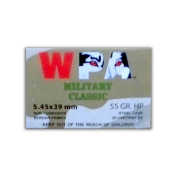 Cheap 5.45x39 Ammo For Sale | 55 gr HP Ammunition In Stock by Wolf WPA MC - 30 Rounds