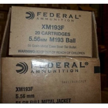 5.56x45 XM193F Ammo For Sale - 55 gr FMJ-BT  Federal Ammunition - 20 Rounds