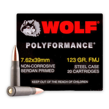 Cheap Wolf WPA Polyformance Ammo - 7.62x39 123 grain FMJ Ammo - 20 Rounds