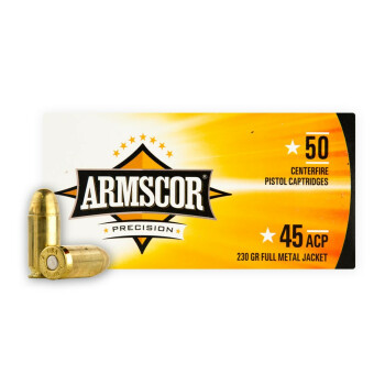 45 ACP Ammo For Sale - 230 gr FMJ .45 Auto Ammunition In Stock by Armscor - 50 Rounds