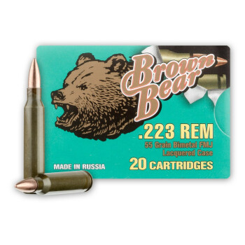Cheap Brown Bear 223 Rem Ammo For Sale - 55 grain FMJ Lacquer Coated Ammunition In Stock - 20 Rounds