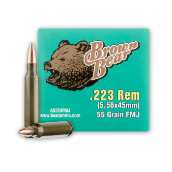 Cheap Brown Bear 223 Rem Ammo For Sale - 55 grain FMJ Lacquer Coated Ammunition In Stock - 20 Rounds
