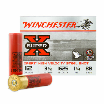 12 Gauge Waterfowl Ammo - Winchester Super-X 3-1/2"  1-1/4 oz #BB Steel Shot - 25 Rounds