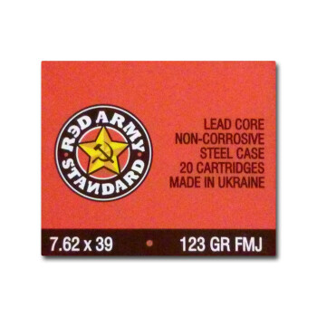 Cheap 7.62x39 Ammo For Sale - 123 gr FMJ Polymer Coated Steel Ammunition by Red Army Standard In Stock - 20 Rounds