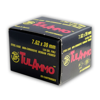 Bulk 7.62x39 Ammo In Stock - 124 gr FMJ - 7.62x39 Ammunition by Tula Cartridge Works For Sale - 20 Rounds