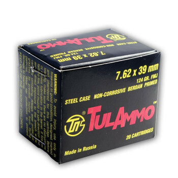 Bulk 7.62x39 Ammo In Stock - 124 gr FMJ - 7.62x39 Ammunition by Tula Cartridge Works For Sale - 20 Rounds