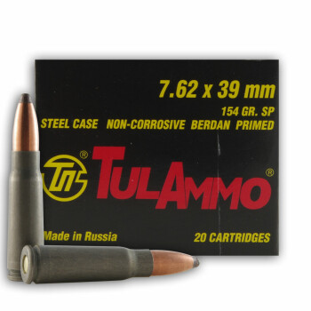 7.62x39 Ammo In Stock - 154 gr SP - 7.62x39 Ammunition by Tula Cartridge Works For Sale - 20 Rounds