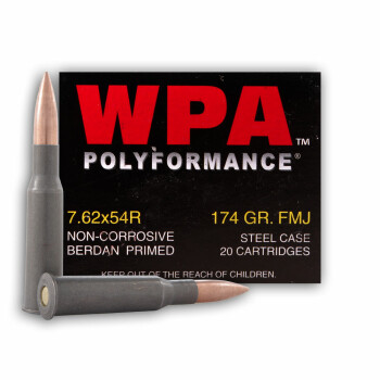 Cheap 7.62x54r Ammo For Sale - 174 gr FMJ Ammunition In Stock by Wolf WPA Polyformance - 20 Rounds