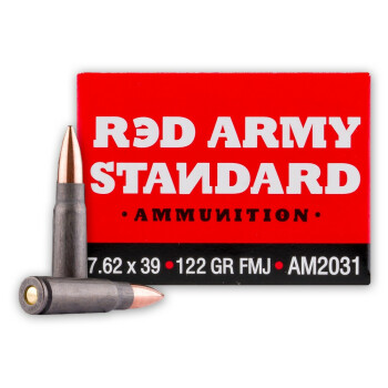 Cheap 7.62x39 Ammo For Sale - 122 Grain FMJ Ammunition in Stock by Red Army Standard - 20 Rounds