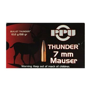 Premium 7mm Mauser Ammo For Sale - 158 Grain PSP Ammunition in Stock by Prvi Partizan Bullet Thunder - 20 Rounds