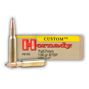 Premium 7x57mm Mauser Ammo For Sale - 139 gr BTSP Ammunition In Stock by Hornady - 20 Rounds