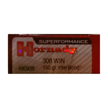 Premium 308 Ammo For Sale - 150 Grain InterBond Ammunition in Stock by Hornady Superformance - 20 Rounds