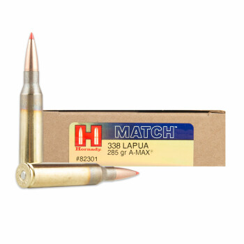 Hornady Match 338 Lapua Magnum 285gr A-MAX Ammo For Sale At LuckyGunner.com - 20 Rounds