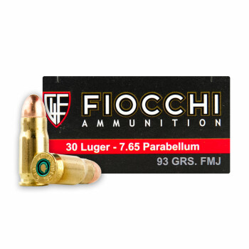Cheap .30 Luger Ammunition - 93 gr FMJ - Fiocchi - 50 Rounds