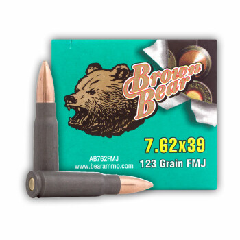 Cheap 7.62x39 Ammo For Sale - 123 gr FMJ Polymer Coated Ammunition by Brown Bear In Stock - 20 Rounds